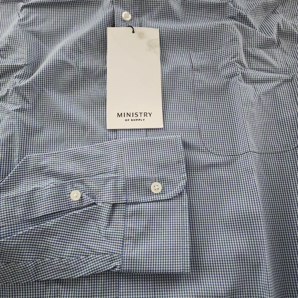 Ministry of Supply Gemini Blue Check Woven Button Down Shirt Size XXL NWT - Picture 6 of 12